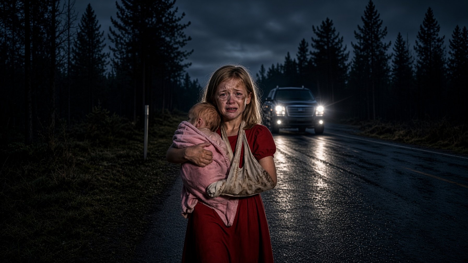 crying girl holding baby