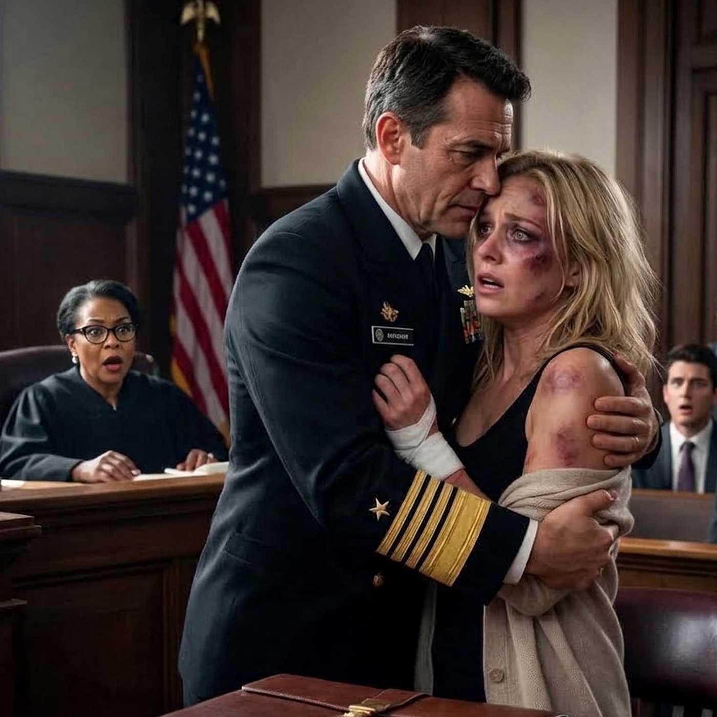 courtroom military embrace